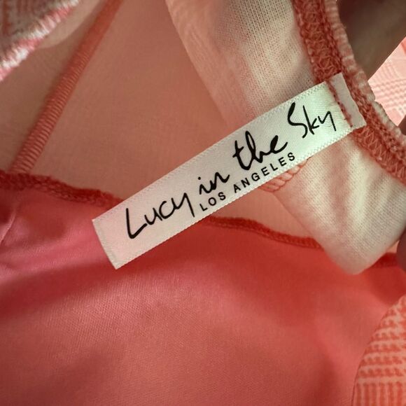 Lucy in the Sky Plaid Ruffle Bodycon Dress In Pink Tank Mini Dress Size M - Picture 5 of 7